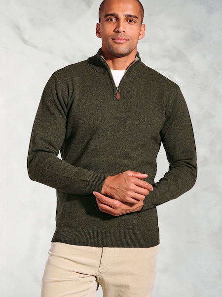 Brook Taverner Green Lambswool Zip Neck Jumper (G13170) | £60