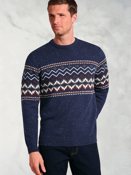 Brook Taverner Blue Fairisle Pattern Crew Neck Jumper (G13185) | £60