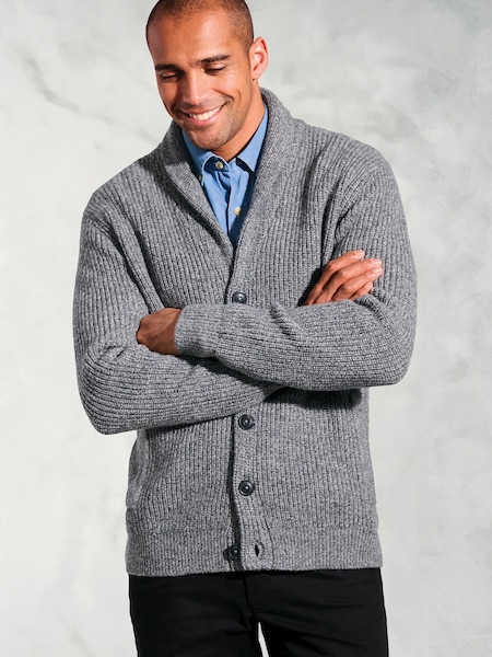 Brook Taverner Grey Textured Lambswool Shawl Collar Cardigan (G13190) | £79