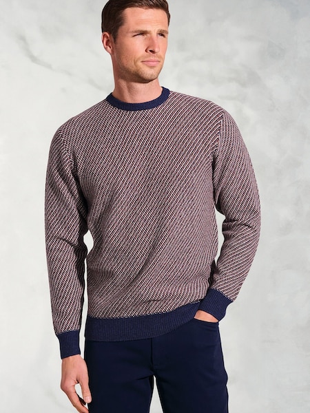 Brook Taverner Brown Textured Stripe Lambswool Crew Neck Jumper (G13199) | £60