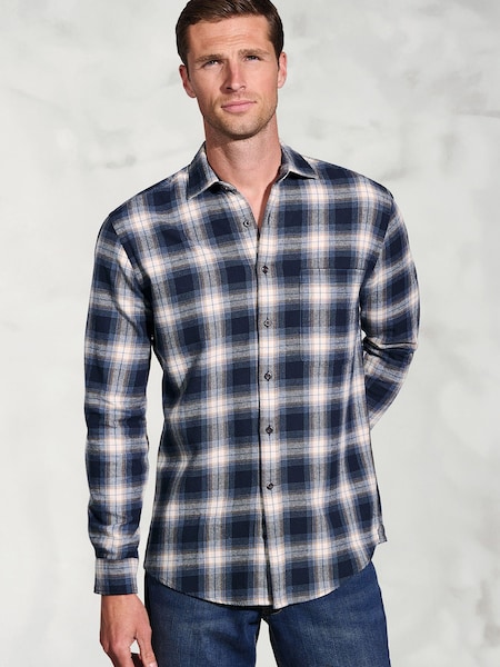 Brook Taverner Blue Shadow Check Cotton Shirt (G13205) | £50