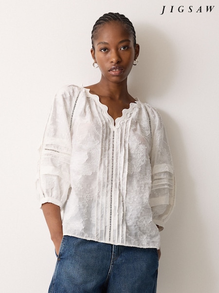 Jigsaw White Textured Jacquard Top (G13255) | £135