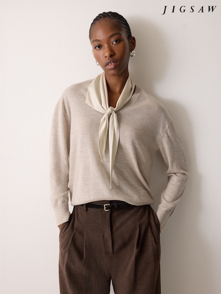 Jigsaw Cream Silk Scarf Sweater (G13261) | £169