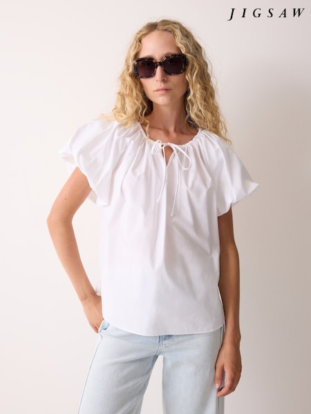 Jigsaw White Cotton Puff Sleeve Top (G13262) | £99