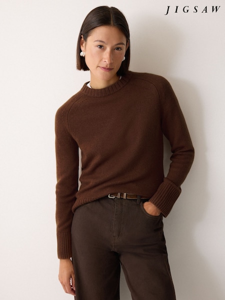 Jigsaw Brown Wool Cashmere Saddle Jumper (G13264) | £99