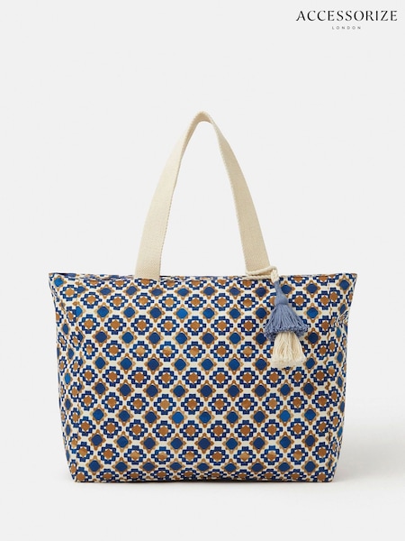 Accessorize Blue Tile Print Beach Tote Bag (G13384) | £28