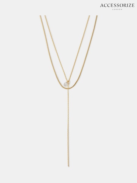 Accessorize Gold Tone 14ct Plated Pear Layered Lariat Necklace (G13397) | £22