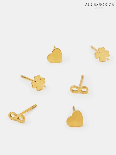 Accessorize Gold Tone 3 Pack Stainless Steel Charm Stud Earrings (G13403) | £22