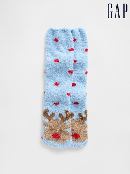 Gap Cosy Blue Reindeer Adult Fluffy Socks (G13443) | £7