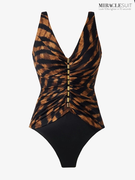 Miraclesuit Animal Leopard Print With Center Front Hardware Detail Tummy Control Swimsuit (G13457) | £215