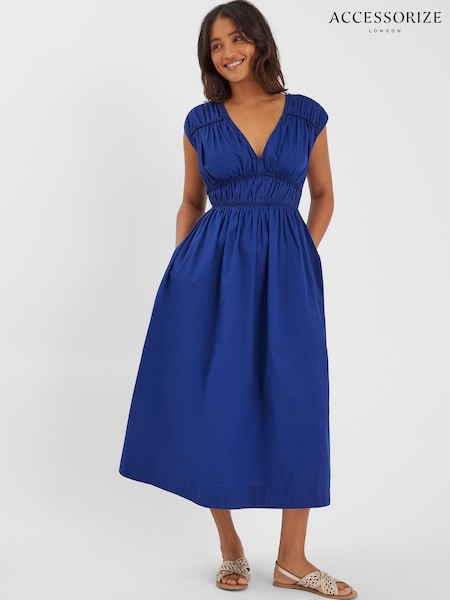 Accessorize Blue Sleeveless Ruched Midi Dress (G13612) | £60