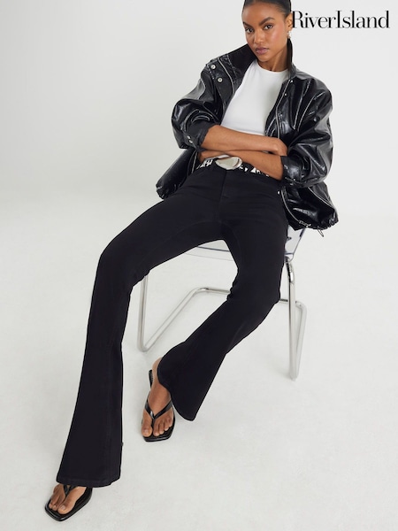 River Island Black High Rise Sculpt Flare Jeans (G13766) | £49