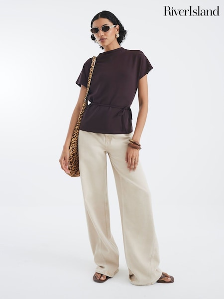 River Island Brown Short Sleeve Premium Belted T-Shirt (G13771) | £29