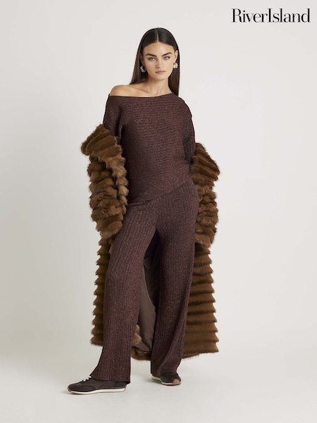 River Island Brown Glitter One Shoulder Jumper (G13782) | £36