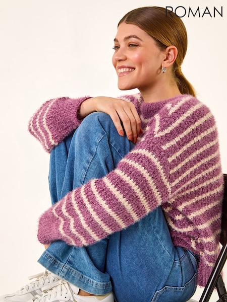 Roman Purple Fluffy Stripe Knit Jumper (G13847) | £42