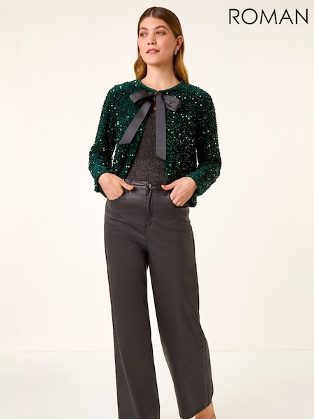 Roman Green Sequin Bow Front Jacket (G13866) | £65
