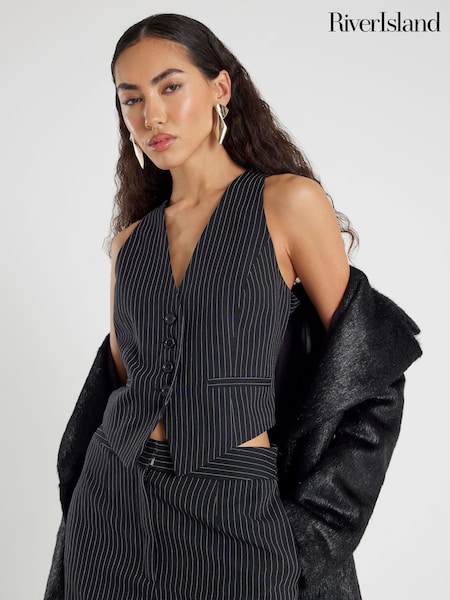 River Island Black Pinstripe Waistcoat (G13908) | £39