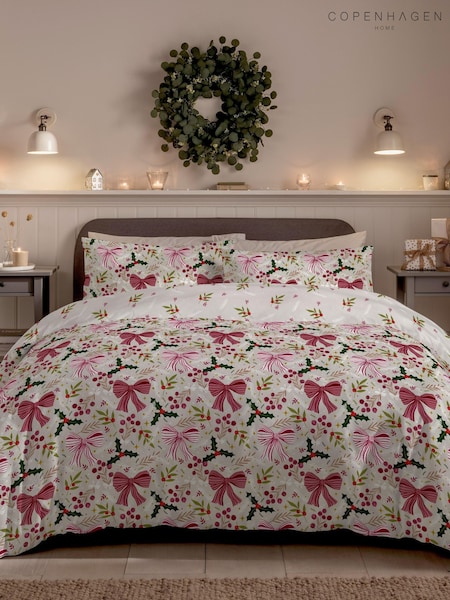 Copenhagen Home Cranberry Christmas Bows Duvet Cover Set (G14007) | £20 - £35