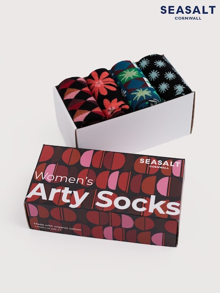 Seasalt Cornwall Black Gift Box of 4 Arty Socks Geo (G14123) | £28