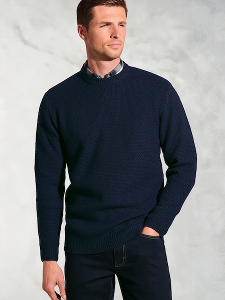 Brook Taverner Blue Textured Lambswool Crew Neck Jumper (G14148) | £60