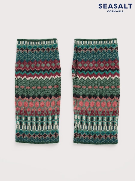 Seasalt Cornwall Green Malva Fingerless Mittens (G14151) | £28