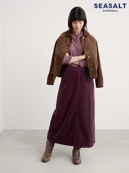 Seasalt Cornwall Purple Window Wren Cord Midi Skirt (G14153) | £70