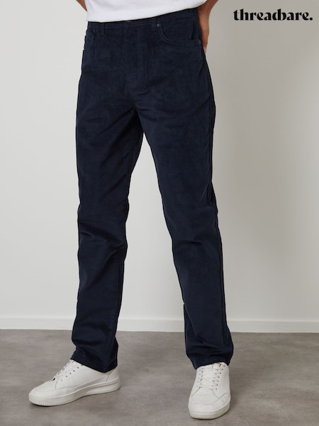 Threadbare Navy Straight Leg 5 Pocket Stretch Corduroy Trousers (G14181) | £32