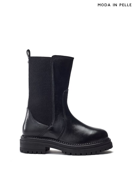 Moda in Pelle Black Oyari Mid Calf Leather Chelsea Boots (G14299) | £79
