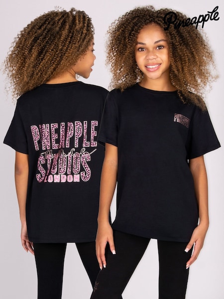 Pineapple Black Girls Leopard Print Dance T-Shirt (G14312) | £20