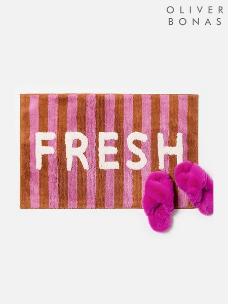 Oliver Bonas Pink Fresh Striped Bath Mat (G14327) | £30