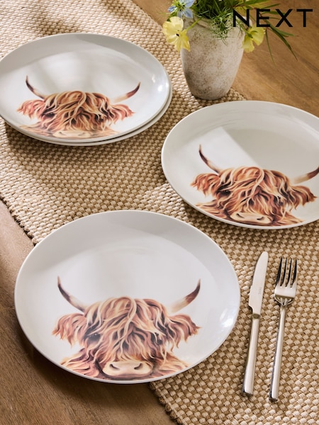 Set Of 4 Hamish The Highland Cow Dinner Plates