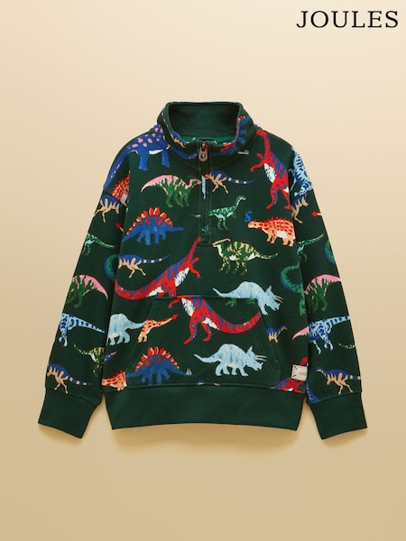 Green Dino - Joules Kids' Alfie Quarter Zip Sweatshirt