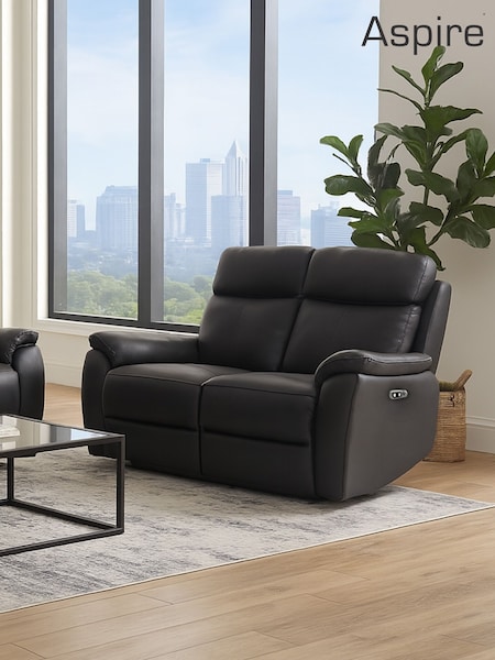 Aspire Furniture Black Kingsmere 2 Seater Power Recliner Sofa (G14765) | £710