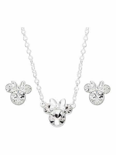 Peers Hardy Disney Minnie Mouse Silver Plated Brass And Clear Crystal Necklace And Stud Earrings Set (G14796) | £30