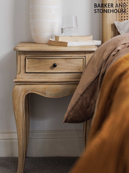 Barker and Stonehouse Natural Cecile Wooden French Style 1 Drawer Bedside Table (G14845) | £195