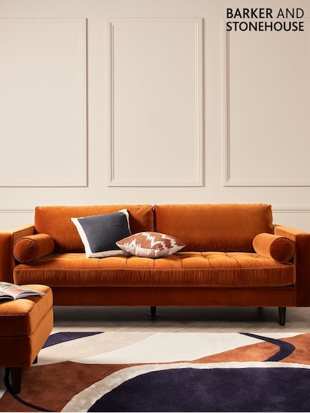 Barker and Stonehouse Orange Hemingway Velvet 3 Seater Sofa (G14857) | £1,355