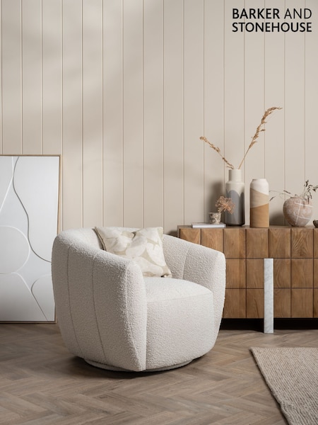 Barker and Stonehouse White Fontana Fabric Swivel Armchair (G14865) | £495