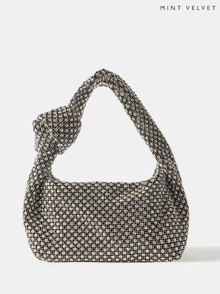 Mint Velvet Silver Kay Silver Diamante Grab Bag (G15027) | £99