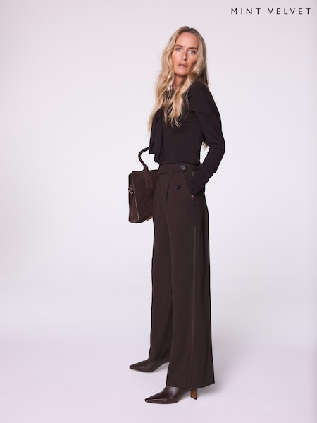 Mint Velvet Brown Tailored Wide Trousers (G15036) | £99