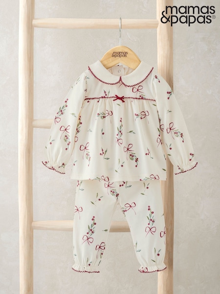 Mamas & Papas Red Mistletoe Print Christmas Pyjamas (G15072) | £20