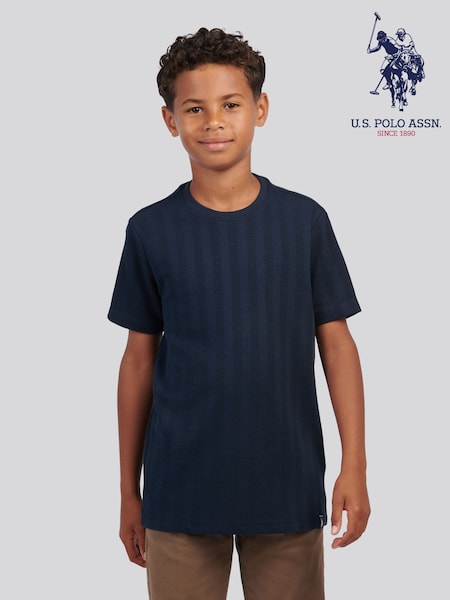 U.S. Polo Assn Blue Smart Vertical Texture T-Shirt (G15208) | £25 - £42