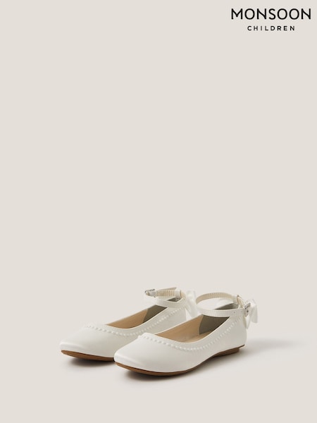 Monsoon Cream Sara Pearly Bow Ballet Flats (G15630) | £25 - £29