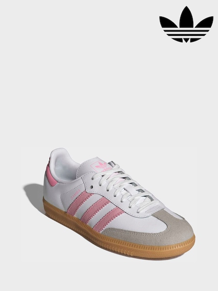 adidas Originals White/Pink Samba OG Junior Trainers (G15666) | £70