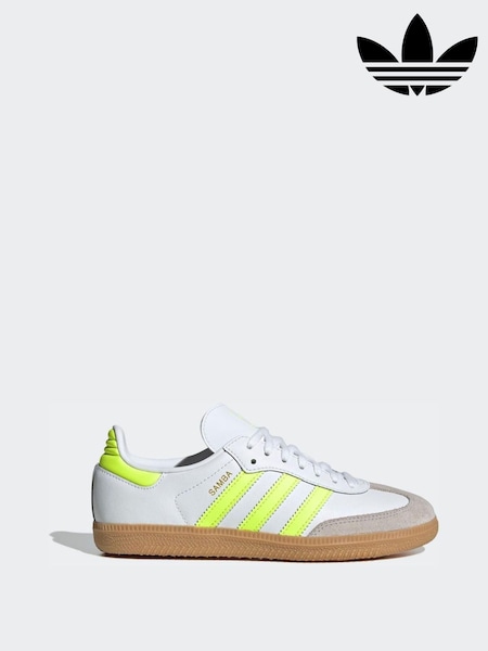 adidas Originals White/Lime Samba OG Junior Trainers (G15668) | £70