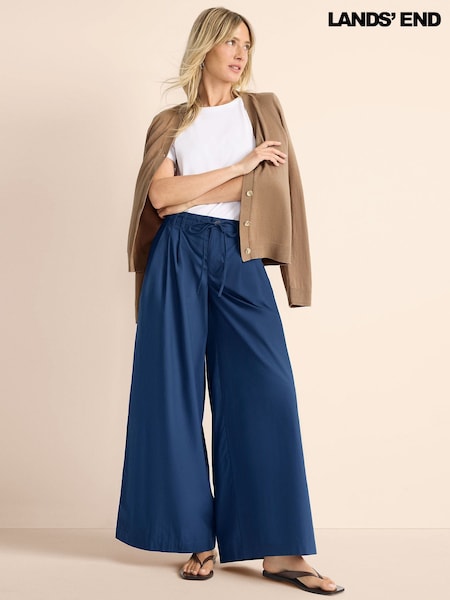 Lands' End Blue Poplin Wide Leg Trousers (G15735) | £45