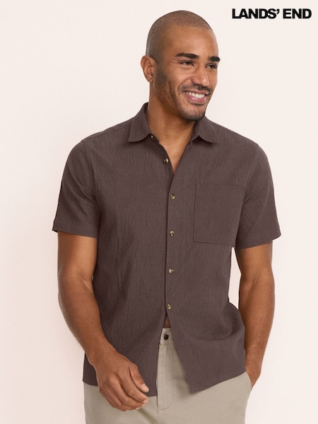 Lands' End Brown Short Sleeve Crinkle Shirt (G15737) | £49