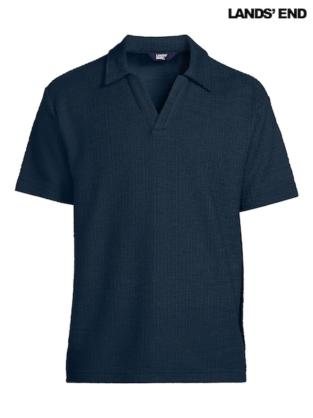 Lands' End Blue Texture Jersey Polo Shirt Short Sleeve (G15748) | £40