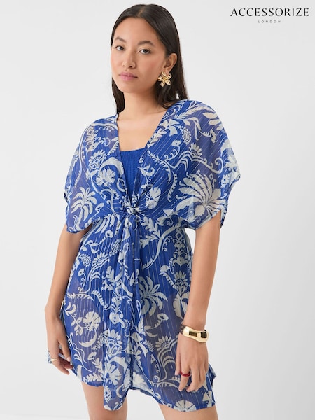 Accessorize Blue Palm Print Mini Kaftan (G15847) | £36