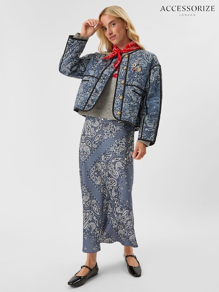 Accessorize Blue Bandana Print Satin Slip Skirt (G15853) | £40