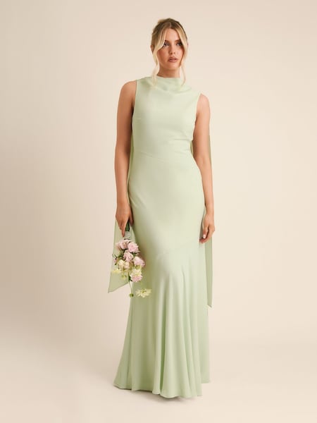 Six Stories Green High Cowl Neck Drape Crepe Bridesmaid Dress (G15859) | £90